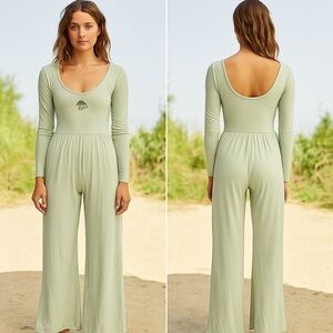 Purusha People Eternal Spring Yoga Jumpsuit $168 Small Moss Green Mushroom Print